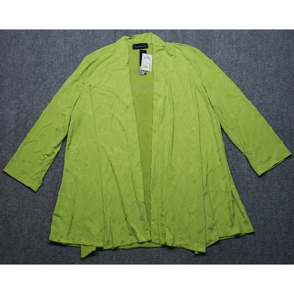 Travel Elements Sweater Cardigan Womens XL Lime Green 3/4 Sleeve Stretch New